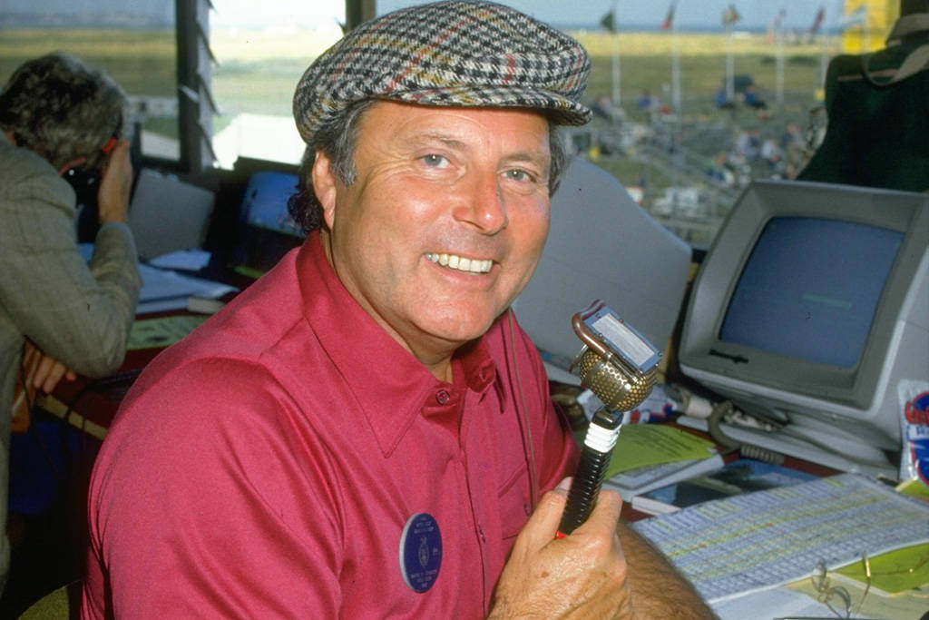 Commentator Peter Alliss at The Open in 1985